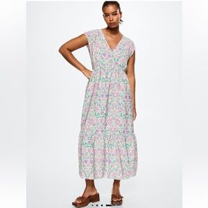 Mango Women’s Sleeveless Flowy Flower Printed V-Neck Maxi Dress Pastel Purple XS